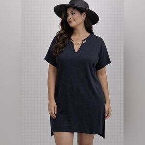 IMAN Black Tunic Dress W Gold Chain Accent